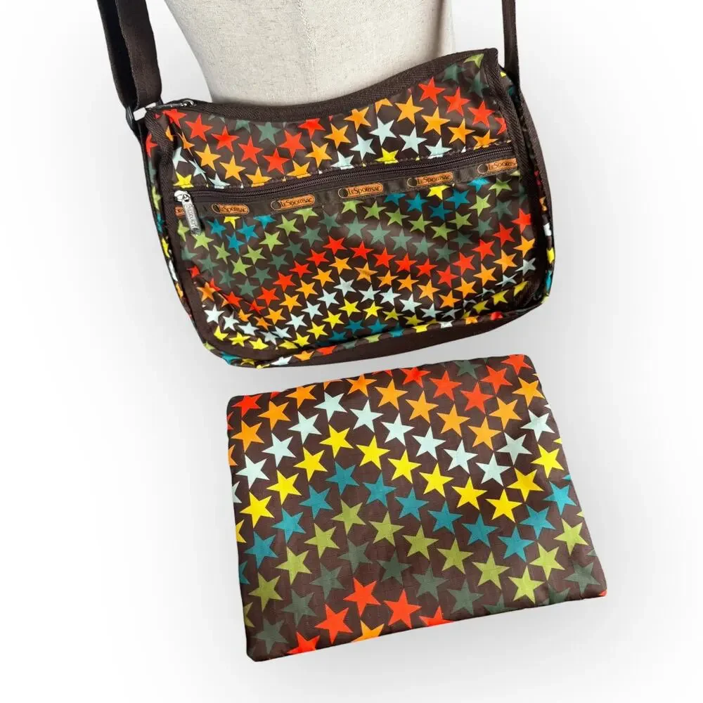 VTG‎ LeSportsac Hobo Bag Rainbow Star Print with Matching Pouch – Rare 2000s